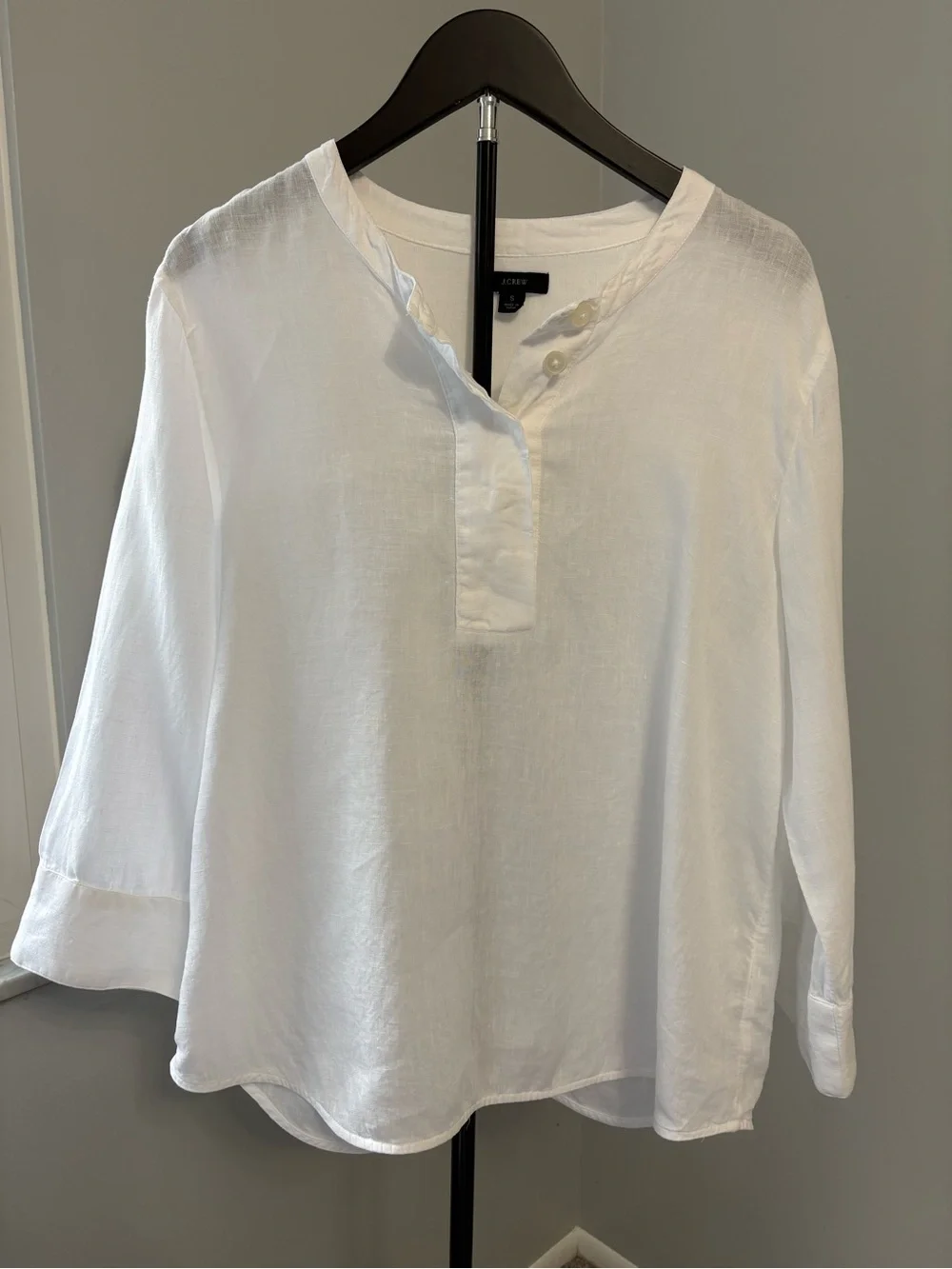 J.Crew White 100% Linen Button-Front Tunic Blouse Shirt Coastal Granddaughter S